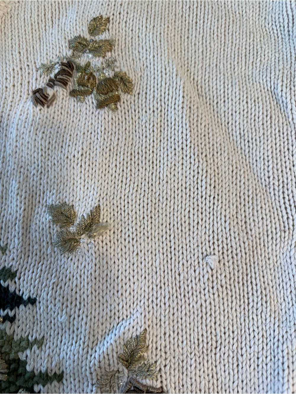 VTG Heirloom Collectibles Christmas Tree Sweater White Knitted Embellished L - Picture 8 of 11